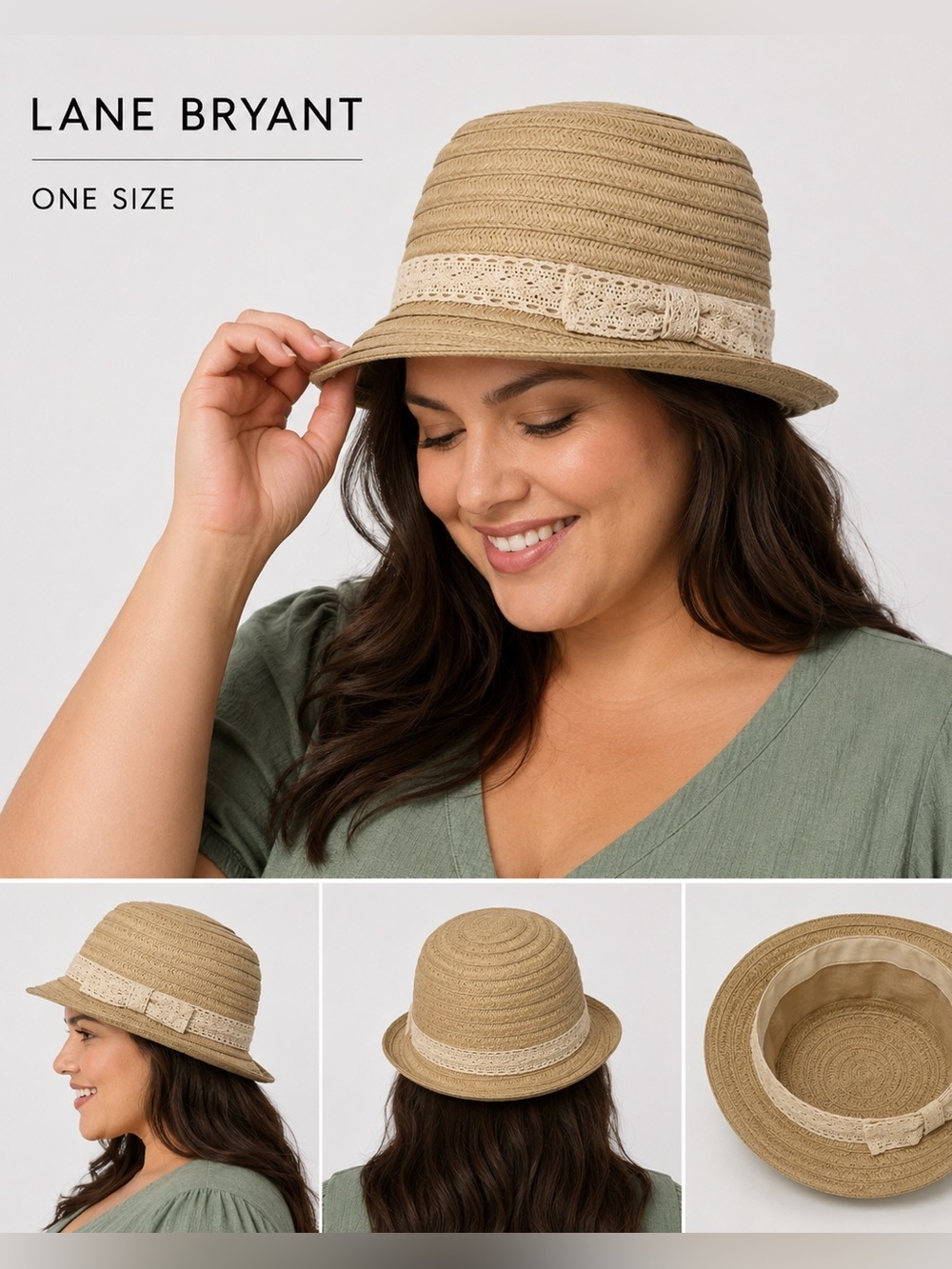 Lane Bryant Straw Fedora Hat Crochet Band One Size